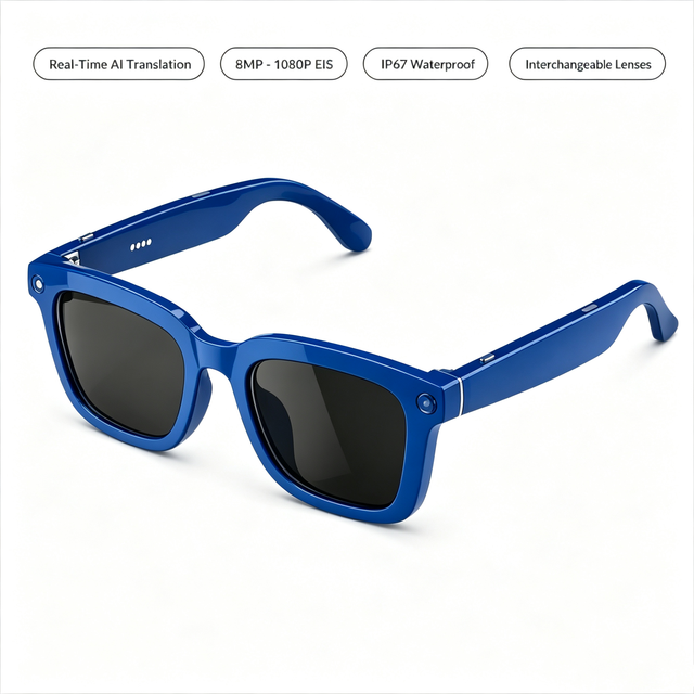AI Smart Glasses 8MP Camera 1080P Video Real-Time Translation IP67 Waterproof Interchangeable Lenses AI Assistant