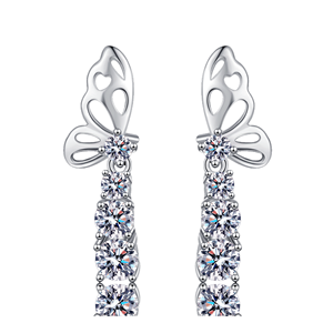 Pendientes de Plata de Ley 925 con Certificación GRA de Baoxing, Chapados en Rodio, con Diseño de Mariposa y Moissanita, Corte Brillante - Product Image 1