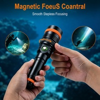 Lampe torche sous-marine rechargeable en alliage d'aluminium de 750 lumens, magnétique, zoomable, étanche, LED, pour la plongée