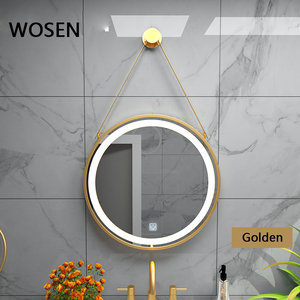 Miroir <span class=keywords><strong>de</strong></span> <span class=keywords><strong>salle</strong></span> <span class=keywords><strong>de</strong></span> <span class=keywords><strong>bain</strong></span> rond à LED rétroéclairé avec cadre doré personnalisé, commande tactile, miroir <span class=keywords><strong>de</strong></span> vanité suspendu pour hôtel et maison - Product Image 1