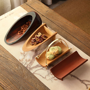 Bamboo Fruit <b>Basket</b> Tea <b>Tray</b> Dessert Holder Chinese Style Serving <b>Tray</b> Residential Use Wooden Pattern - Product Image 1