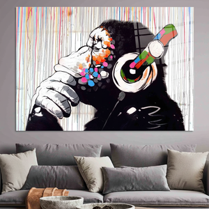 Banksy <b>Thinking</b> Monkey Animal Canvas Print, Street Art Decor,TEMPERED GLASS ART - Product Image 3
