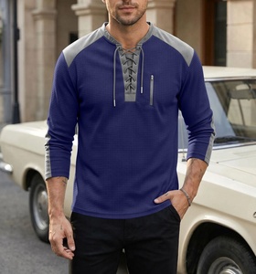 Sudadera <span class=keywords><strong>de</strong></span> punto gofrado <span class=keywords><strong>de</strong></span> alta calidad <span class=keywords><strong>para</strong></span> hombre, con cordones, cuello Henley, mangas raglán con bloques <span class=keywords><strong>de</strong></span> color, rayas y bolsillo con cremallera, ropa urbana <span class=keywords><strong>para</strong></span> hombre - Product Image 6