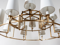 Lámpara colgante redonda contemporánea de cobre dorado antiguo XZ, tela de latón, pantalla de lino, Araña de gama alta, colgante de techo, luz Led