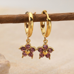 Boucles d'oreilles clous en acier inoxydable plaqué or 18 carats, motif signe du zodiaque, avec pierre de naissance, pour femme, vente en gros - Product Image 1