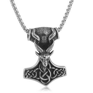 Thor's Hammer Pendant Stainless Steel Animal Antelope Design 24mm <b>Necklace</b> Gift For Men - Product Image 1