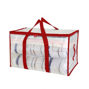 Sacs de rangement transparents extra larges, en PP tissé, robustes, rouge et blanc, pour déménagement, vêtements et articles de salon - Product Image 1