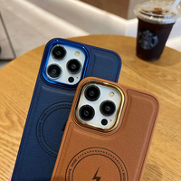 Étui de téléphone en cuir à la mode avec peau de lentille plaquée magnétique Funda de Cuero pour iPhone 15 promax