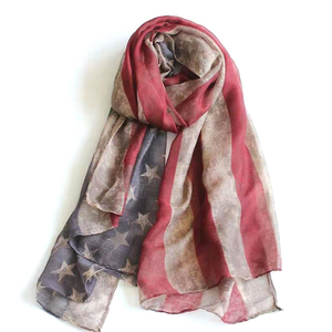 Los Estados Unidos bandera bufanda <span class=keywords><strong>estrella</strong></span> de cinco puntas impreso rayas beige hilo bufanda collar, collar de boda - Product Image 1