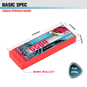 Coddar 2s1p 5500mAh HV 7.6V 150C HV cao <span class=keywords><strong>C</strong></span> đánh giá trường hợp khó khăn 5mm đạn RC LiPo pin dính gói 1/10 quy mô RC Xe thuyền xe tải - Product Image 3