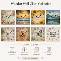 Horloge murale en bois silencieuse sans tic-tac, style vintage, en planches de pin brun, rétro, rustique, côtier, carrée, décoration murale