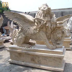 大理石翼ライオン像屋外ガーデン装飾彫刻工場直販