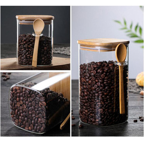 Pot à épices avec couvercle en bois et cuillère, récipient en verre hermétique pour le stockage des assaisonnements solides - Product Image 3