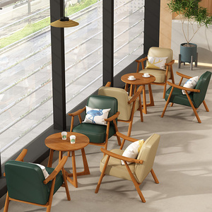 Modern PU Leather Restaurant Furniture Set With Wood <b>Tables</b> And Chairs For Cafe Dining Area - Product Image 5