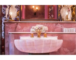 แผ่นหินธรรมชาติโปร่งแสง ออนิกซ์ หินอ่อนสีชมพูเปอร์เซีย สำหรับตกแต่งผนังห้อง ผู้จัดจำหน่ายทองคำ แผ่นหินวีเนียร์โปร่งแสง - Product Image 4