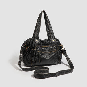Bolso Boston <span class=keywords><strong>Grande</strong></span> de Piel Sintética PU Impermeable Negro para Mujer, con Correa Ajustable, Cierre de Cremallera y Cadenas, Estilo Casual, Suave, para Verano y Otoño - Product Image 2