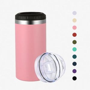 Vaso Térmico Personalizado con Logotipo 4 en 1 de 16 oz, Aislador de Latas de Acero Inoxidable, Vaso Recto con 2 Tapas - Product Image 2