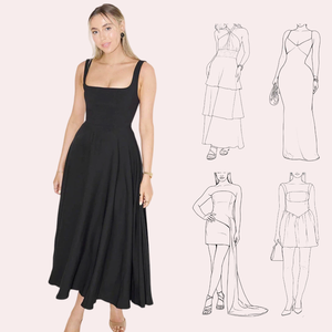 <span class=keywords><strong>Robe</strong></span> plissée noire mi-longue sans manches à col carré <span class=keywords><strong>style</strong></span> <span class=keywords><strong>corset</strong></span> pour femme - Fabrication sur mesure - Product Image 3