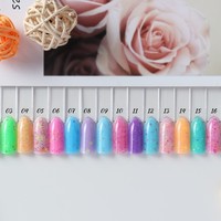 Kutek Desain Kuku Kreatif Warna-warni 15Ml Cat Kuku Model Permen Kepingan Heksagonal Glitter Lapisan Dasar Karet Kuku Segi Enam Gel UV