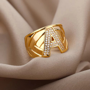Nhẫn chữ nổi mạ vàng 18K Resoul New Fashion dành cho nữ nam, nhẫn chữ cái viết tắt, có thể điều chỉnh, kiểu dáng chữ C mở - Product Image 2