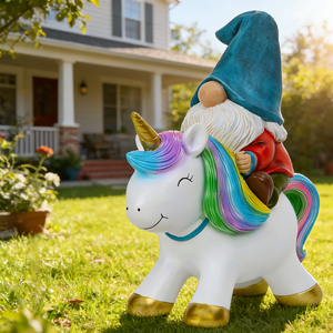 Statue de gnome <span class=keywords><strong>licorne</strong></span> <span class=keywords><strong>arc</strong></span>-<span class=keywords><strong>en</strong></span>-<span class=keywords><strong>ciel</strong></span> coloré pour décoration extérieure ou intérieure, ornement amusant pour jardin et terrasse - Product Image 3