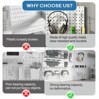 Organizer Pegboard Logam Heavy Duty dengan Rak, Tempat Penyimpanan, dan Pengait untuk Kantor, Garasi, dan Ruang Gaming