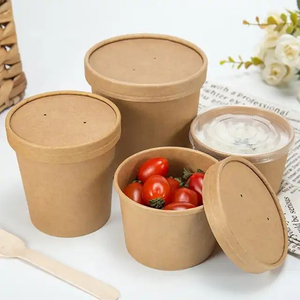Tazones y Tapas de Papel Kraft Biodegradables Desechables de 500ml-1300ml, Tazón Ecológico Resistente al Aceite para Snacks y Ensaladas con Papel Dorado - Product Image 2