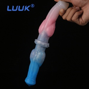 LUUK - Dildo de silicona líquida suave de doble cabeza con forma de pene de caballo, color rosa tweed, tapón anal grande y rugoso para mujeres, ¡el más vendido! - Product Image 1