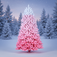 Hochwertiger Künstlicher Rosa Weihnachtsbaum mit Weißer Schneeoptik, Faltbar, 1200 LED-Lichter, Batteriebetrieben, Vorbeleuchtet