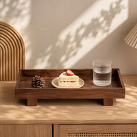 Plateau de service moderne en bois surélevé avec pieds, présentoir en bois massif naturel, plateau à café/aliments, décoration cuisine/salle de bain