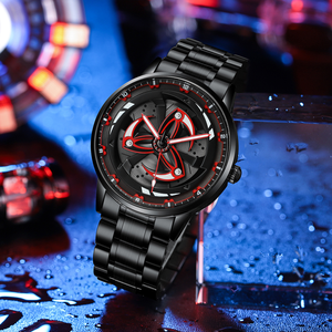 Reloj de cuarzo giratorio creativo para hombre, estilo deportivo, de acero inoxidable negro, reloj de pulsera para parejas, regalo. - Product Image 3