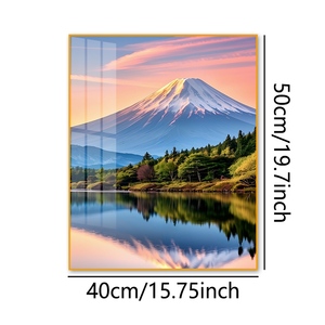 Tableau mural en porcelaine cristalline Coucher de soleil sur le Mont Fuji - Peinture de paysage japonais 40x50cm pour salon - Product Image 2
