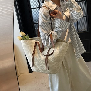 Collezione primavera estate 2025 Casual Tote da donna grande capacità All-Match borsa da spiaggia intrecciata monobraccio con due bottoni - Product Image 4