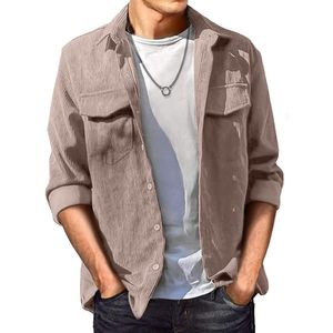 เสื้อแจ็คเก็ตผ้าลูกฟูกแขนยาวติดกระดุมสำหรับผู้ชาย FOXA พร้อมกระเป๋าแบบมีฝาปิด สวมใส่สบายๆ - Product Image 1