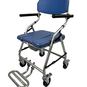Portable Aluminum Alloy <b>Commode</b> Chair With Wheels <b>Folding</b> For Elderly And Pregnant Shower Use - Product Image 2