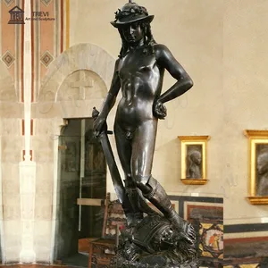 Célèbre figurine classique Sculpture grandeur nature romaine extérieur Donatello nu Bronze David Statue à vendre