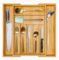 Organisateur de tiroir à couverts extensible en bambou laqué, minimaliste, écologique, personnalisable et réglable, à un seul niveau