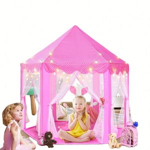 Grande tente de jeu château de princesse pour filles avec lumières étoiles, jouet pour enfants, jeux intérieurs et extérieurs - Product Image 1