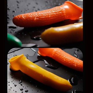 Juguetes Vibradores Reutilizables con Forma de Frutas y Verduras, Funda Vibradora Mágica de TPE, Extensión de Pene Vibrante de Cristal Larga y Elástica, Condón - Product Image 4