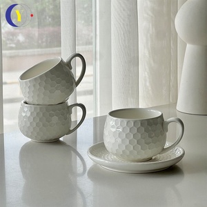 Wholesale Embossed Dinnerware <b>Sets</b>-Single Cups and Saucers for Coffee Tea Breakfast Milk Embossed Drinking Cups - Product Image 2
