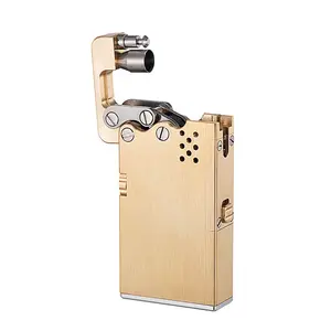 China Luxury Brass handmade stainless steel mechanical automatic catapult kerosene lighter steam punk male custom carved