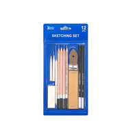 KAMEI Art – Kit de dessin professionnel 17 pièces : fusains, gommes, crayons de couleur, crayons à croquis, emballage blister, pour peinture artistique