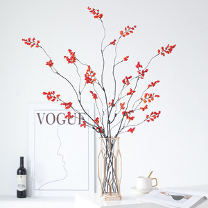 Artificial <b>Red</b> Fruit Branches Golden <b>Vase</b> Home Decor Floral Arrangement Material - Product Image 1