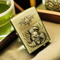 Briquet à kérosène en métal coupe-vent, design fantaisie, série Happy, motif tête de fantôme en relief, avec allumage à coton, cadeau créatif