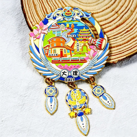 Aimant de réfrigérateur en métal avec plateau et crochet, série de souvenirs de voyage, motif en relief émaillé de la scène du pont Palm Bridge de la côte de Haikou