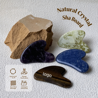 Planche de Gua Sha en Cristal Naturel Mélangé, Forme Cœur, Quartz Rose, Jade, Œil de Tigre, Outil de Massage Facial Gua Sha pour Soins de la Peau et Spa