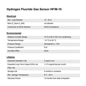 เซ็นเซอร์ตรวจจับก๊าซไฮโดรเจนฟลูออไรด์ Membrapor HF/M-10 ความแม่นยำสูง ตรวจจับก๊าซพิษได้ ตามมาตรฐาน RoHS - Product Image 1
