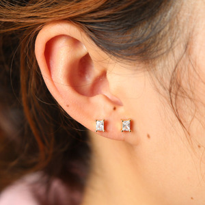 Promotion Mini <strong>Small</strong> <strong>Studs</strong> the Second Piercing <strong>Stud</strong> Single Rectangle Cz Prong Setting Simple Gold <strong>Earring</strong> Designs for Women - Product Image 5