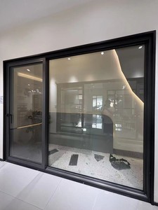 Puerta Corredera Moderna Personalizada de Aleación de Aluminio con Marco Negro y Panel de Vidrio para Uso Residencial en Casas, Apartamentos y Villas - Product Image 2