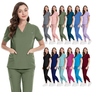 Uniforme de travail de haute qualité pour infirmières de clinique dentaire européenne et américaine, ensembles de blouses, manches courtes, pantalons, polyester, unisexe - Product Image 1